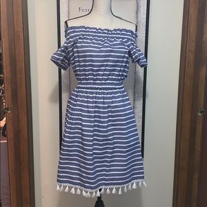Eliza J Nautical Striped Off the Shoulder Dress